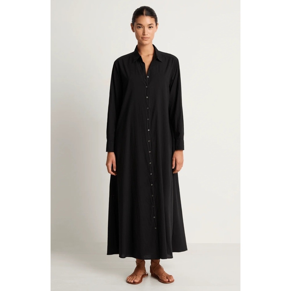 Xirena Black Boden Maxi Dress Button Up Shirt Dress Cotton Long Sleeve MSRP $298